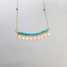 Lii Ji-Cadena de plata y Perla de agua dulce, collar delicado hecho a mano, azul turquesa, 9K-GF, 40cm + 5cm 2024 - compra barato