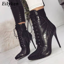 Eilyken Black Snakeskin grain Ankle Boots For Women High heels Pointed toe Ladies Boots 2022 New Sexy Lace-Up Boots Size 35-42 2024 - buy cheap