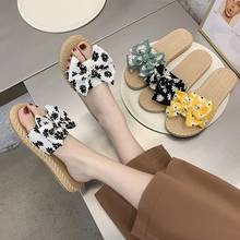 2021 Spring Summer Floral-print Bowknot Slippers For Women Retro Outdoor Beach Woven Slides Fashion Non-slip Flat Home Slippers 2024 - buy cheap