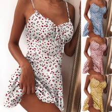 Women Summer Casual Dress Sleeveless Backless Strawberry Printed Bandage Sling Dress 2024 - buy cheap