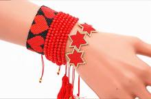 SANDEI Heart charm RED BLACK heart Bracelet Fashion Jewelry Crystal STAR Beaded Bracelets 2019 Women 2024 - buy cheap