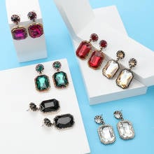 Fashion Big Glass Crystal Earrings Women Geometric Square Long Drop Earrings Female Indian Statement ZA Earrings Jewelry 2020 2024 - buy cheap