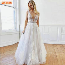 Sexy Boho White V Neck Wedding Gowns 2022 Robe De Mariée Tulle Applique Lace Backless Bride Dresses A Line Vestido De Casamento 2024 - buy cheap