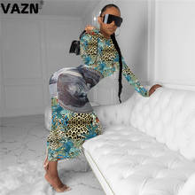 VAZN-vestido largo con estampado de leopardo para mujer, prenda Sexy con cuello redondo, manga larga, estilo informal, 2020 2024 - compra barato