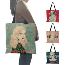 Bolso de compras artístico para mujer, bolsa de hombro Ulzzang, con estampado gráfico de chica del bosque, divertido, ecológico, de gran capacidad 2024 - compra barato