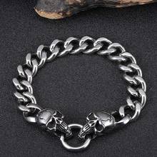 Gothic Double Skull Stainless Steel Bracelet For Men 316L Skeleton Charm Link Chain Male Bracelets Jewelry New 2024 - buy cheap