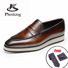 Men leather shoes business dress suit shoes men brand Bullock platform genuine leather black slipon wedding mens shoes Phenkang 2024 - buy cheap