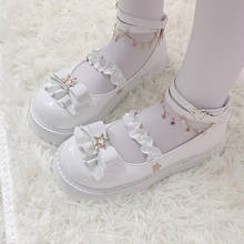 Kawaii girl sweet lolita shoes star chain lace bowknot princess kawaii shoes round head thick bottom women shoes loli cosplay 2024 - buy cheap