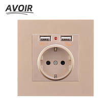 Avoir Dual USB Charge Port DE EU Standard Power Wall Socket Europe Russia Plastic Panel Electrical Outlet Black Gold Silver 2024 - buy cheap