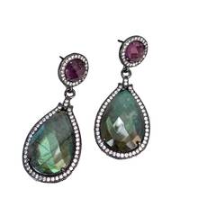 Natural Teardrop Flash Labradorite Purple Crystal Cz Pave gunmetal color plated Stud Earrings vintage for women 2024 - buy cheap