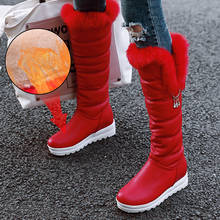 Botas de nieve hasta la rodilla para mujer, botines cálidos de piel gruesa, Color negro y rojo, talla grande 34-42 2024 - compra barato