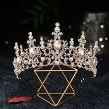 Diademas barrocas enchapado en plata de lujo con perlas de cristal, Tiaras nupciales, corona de diamantes de imitación, diadema de Circonia cúbica, accesorios para el cabello de boda 2024 - compra barato