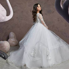 Vestido branco manga longa renda feminino, elegante vestido de baile de tule com apliques para casamento e festas de primeira comunhão 2024 - compre barato