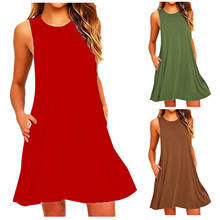 Women Dress Sleeveless Loose Casual Solid Dress O Neck Casual Pockets Mini Dress Loose Party Dress Summer Sundress Vestidos 2021 2024 - buy cheap