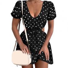 Sexy V-neck Printing Split Midi Dress For Woman Summer Fashion Polka Dot Plus Size Beach Dresses 2024 - buy cheap