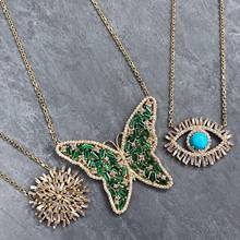 big butterfly pendant necklace green pink cubic zirconia cz Bohe Bohemia lady women fashion jewelry 2024 - buy cheap