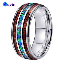 Men Women Wedding Bands Tungsten Ring Abalone Shell and Koa Wood Inlay Domed Shape Polished Shiny Width 8MM Comfort Fit 2024 - buy cheap