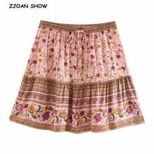 2020 Bohemian Floral Printed A-line Mini Skirts Ethnic Ealstic Waist Ruffles Pleated Girls Skirts Beach Holidays Boho Skirts 2024 - buy cheap