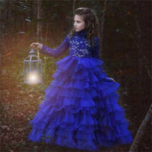 Royal blue Kids Flower Girl Dress Kids Pageant Party Cascade Long sleeve Wedding Ball Gown Princess Formal Occassion Girls Dress 2024 - buy cheap