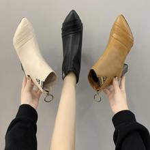 New Spring Ankle Boots For Women Casual Shallow Slip-on Pointed Toe High Heels Zipper Shoes Woman Pu Leather Zapatos De Mujer 2024 - buy cheap