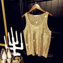 Sequined Golden Vest Shirt for Women Korean Style Slim Fit Knitted Tank Top 2021 Summer Female Clothes 2024 - buy cheap