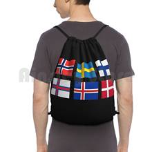 Скандинавские флаги, рюкзак сумка с Кулиской спортивная сумка, водонепроницаемая, скандинавиа, Швеция, Норвегия, Финляндия, Исландия, Фарерские острова 2024 - купить недорого