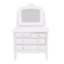 Muebles de dormitorio en miniatura, tocador de maquillaje de madera a escala 1/12 para decoración de vestidor de casa de muñecas 2024 - compra barato