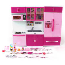 Cocina grande para niñas, juego de simulación con sonido y luz, rosa, armario, comida de juguete de regalo, 27s 2024 - compra barato