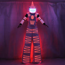 Яркий RGB Светодиодный светящийся костюм со шлемом, светодиодная одежда, светящийся робот, костюм криомана Давида гетты, Одежда для танцев роботов 2024 - купить недорого