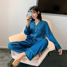 New Ladies Pajamas Suit Long-sleeved Solid Home Wear Korean Sexy Autumn Silk Pyjamas with Bag Pajamas Women Sleepwear Loungewear 2024 - buy cheap