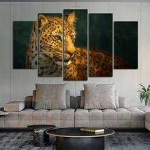 Póster de leopardo y elefante de 5 paneles, imágenes de animales, impresiones en lienzo, pintura de pared para decoración de sala de estar, decoración del hogar, arte moderno 2024 - compra barato