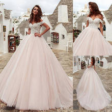 Fascinating Tulle Off-the-shoulder Neckline Ball Gown Wedding Dress Pink Applique Lace Bridal Dress vestido de novia desmontable 2024 - buy cheap