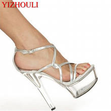Modelo de moda sapatos femininos de palco, sapatos de cristal de 15 cm de salto alto, estiletes, sandálias de cinta cruzada, sapatos de casamento 2024 - compre barato