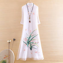 Cheongsam vestido solto bordado feminino, vestido elegante estilo chinês para festa, primavera-verão 2020 2024 - compre barato
