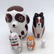 5Pcs/Set Hand Painted Dotted Dog AnimalFigurines Toy Nesting Dolls Matryoshka Stable Figure Model Kids Toy 2024 - buy cheap