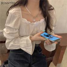 Shirts Women Cropped High-quality Flare-sleeve Casual Button Korean Vintage Streetwear All-match Mujer Harajuku Classic Summer 2024 - buy cheap