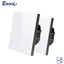 Esooli 1 Gang 2 Way EU Standard Control Wall Touch Screen Switch,White Crystal Glass Panel,cross/through switch,2pcs/pack 2024 - buy cheap