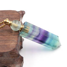 Natural Color Fluorite Stone Hexagonal Pillar Refined Oil Perfume Bottle Pendant Necklace For Women Gift 2024 - buy cheap