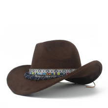 Sombrero de vaquero occidental de lana para niño y niña, visera enrollable, color negro, Sombrero de Jazz, talla 52-54 2024 - compra barato