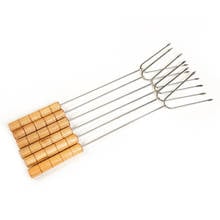 Barbecue BBQ fork needle tools accessories U wood wooden handle ham fork Camping Roasting Skewers Chicken wings Forks Sticks 2024 - buy cheap