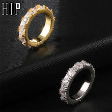 Хип-хоп 1 ряд квадратное CZ Iced Out Bling кубический циркон очаровательное Золотое круглое кольцо для мужчин и женщин ювелирные изделия Размер 8-11 дюймов 2024 - купить недорого