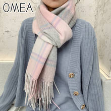 OMEA 100% Real Wool Scarf Women Plaid Scarf Femme Infinity Scarf Winter Accessories Blanket Scarf Cashmere Scarf Shawl Luxury 2024 - buy cheap