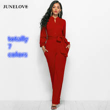 JuneLove Women With Sashes Ladies Summer Long Sleeve Jumpsuits Formal Jumpsuit Elegant Sexy Wide Leg Pants Jumpsuit Overalls 2024 - buy cheap