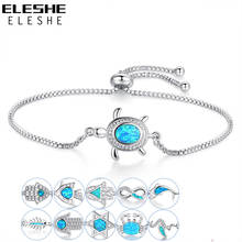 ELESHE-pulsera de plata con forma de tortuga marina para mujer, brazalete de cristal de Circonia cúbica, de ópalo azul, joyería de la amistad 2024 - compra barato