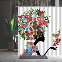Cortina de chuveiro abstrata flores borboleta padrão de menina cortina de pendurar à prova d' água divisória de banheiro com ganchos de vários tamanhos 2024 - compre barato