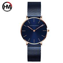 36 мм Hannah Martin японский кварцевый механизм высокого качества женские часы из нержавеющей стали с сеткой синие водонепроницаемые женские часы Прямая поставка 2024 - купить недорого