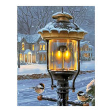 Алмазная картина 5D «сделай сам», полноразмерная круглая картина с изображением зимней снежной сцены, уличной лампы, вышивка крестиком 2024 - купить недорого