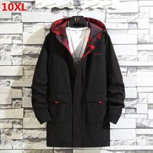 2021 large size autumn overcoat long hooded windbreaker 10XL9XL male jacket men's tooling jacket loose 300 kg top 2024 - buy cheap