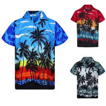Camisa hawaiana para hombre, camisa con estampado de Palma de sol, árbol, crucero, verano, playa Tropical, informal, color azul, a la moda, WT7049 2024 - compra barato