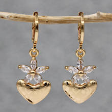 Cute Romantic Heart Gold Copper Earrings White Stone Dangle Flower Drop Earring For Women Girls Fashion Jewelry Accessories Gift 2024 - buy cheap